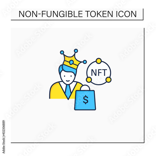 NFT buyer color icon. Gain possession original digital file. Buying NFT files. Digitalization concept. Isolated vector illustration