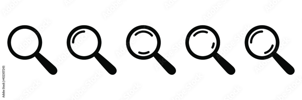 Search icon. Magnifying glass icon, vector magnifier or loupe sign. Search icon. Magnifying glass icon, vector magnifier or loupe sign.