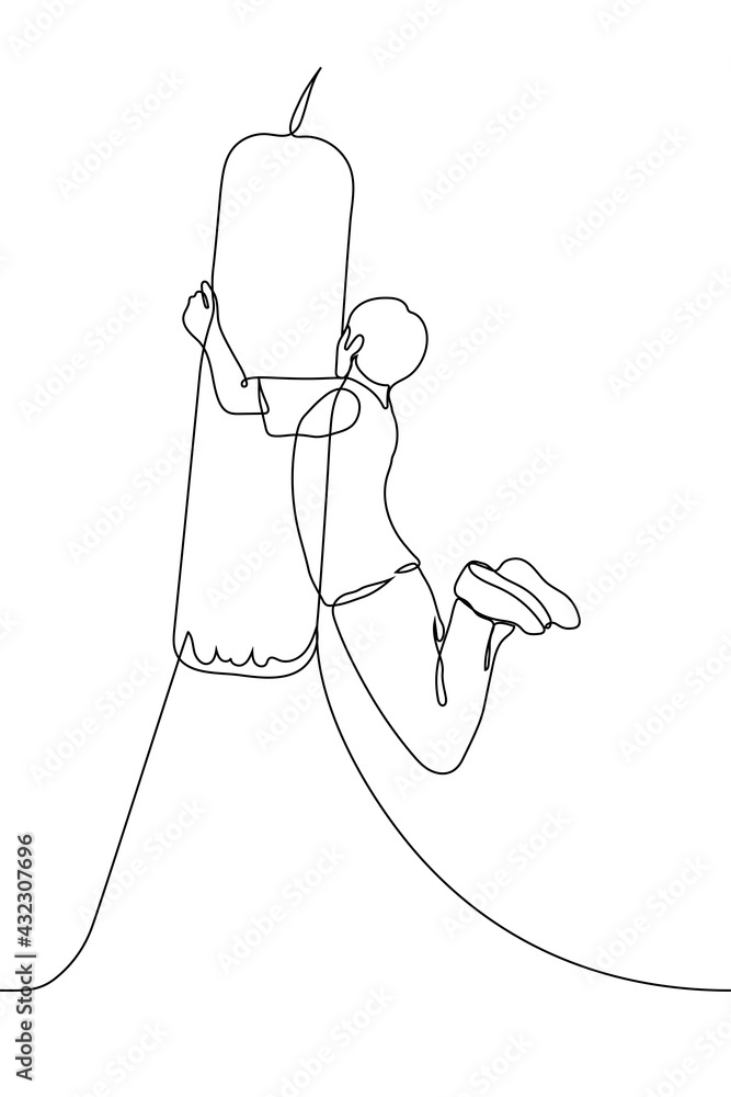 man procrastinates while hanging on a punching bag - one line drawing. the boxer does not want to train, the beginner is tired of training man procrastinates while hanging on a punching bag - one line drawing. the boxer does not want to train, the beginner is tired of training