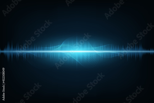 Vector abstract blue digital equalizer. Sound wave oscillating glow. Technology abstract blue background.