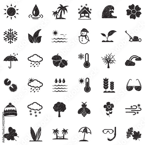 Season Icons. Black Scribble Design. Vector Illustration. © andrej