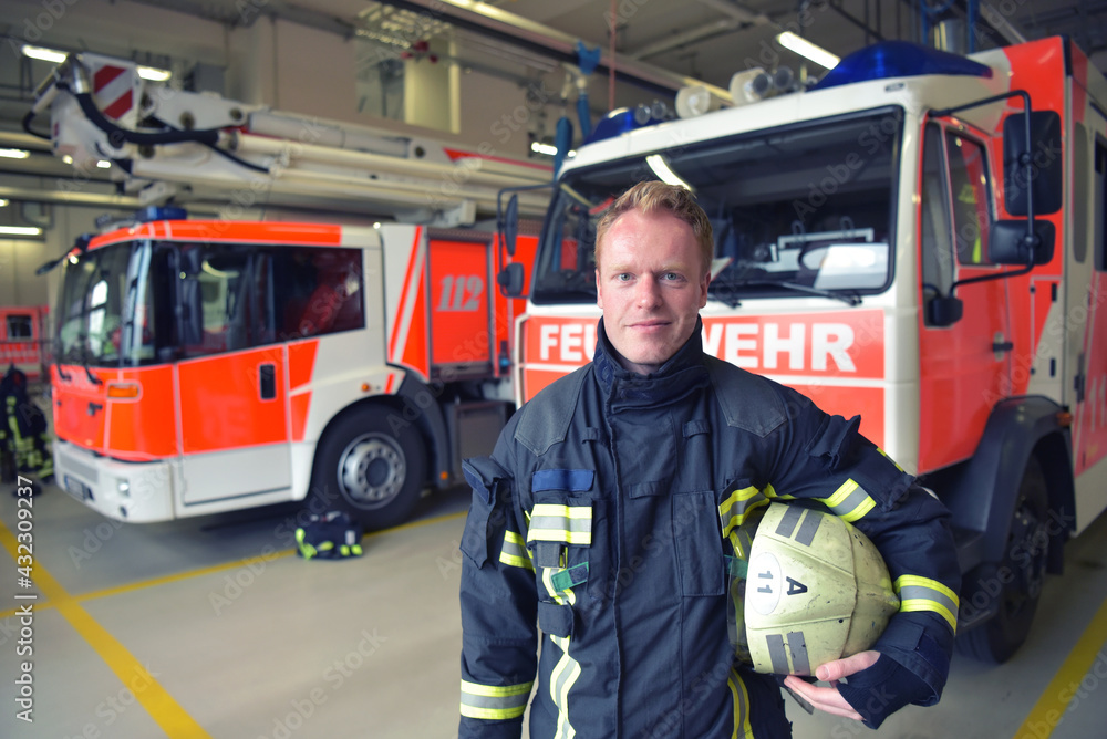 portrait of a firefighter in the operations centre at the fire-fighting vehicle portrait of a firefighter in the operations centre at the fire-fighting vehicle
