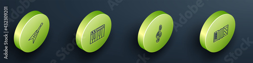 Set Isometric line Electric bass guitar, Music synthesizer, Treble clef and Accordion icon. Vector