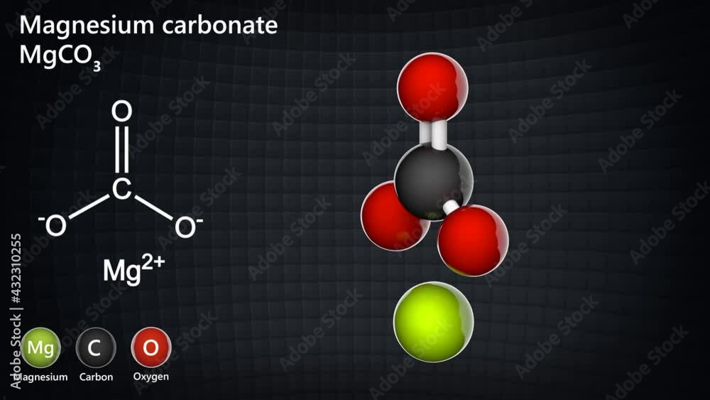 Magnesium carbonate, MgCO3 (magnesia alba), is an inorganic salt. 3D ...