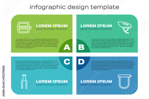 Set line Bicycle fork, pedal, lock and helmet. Business infographic template. Vector