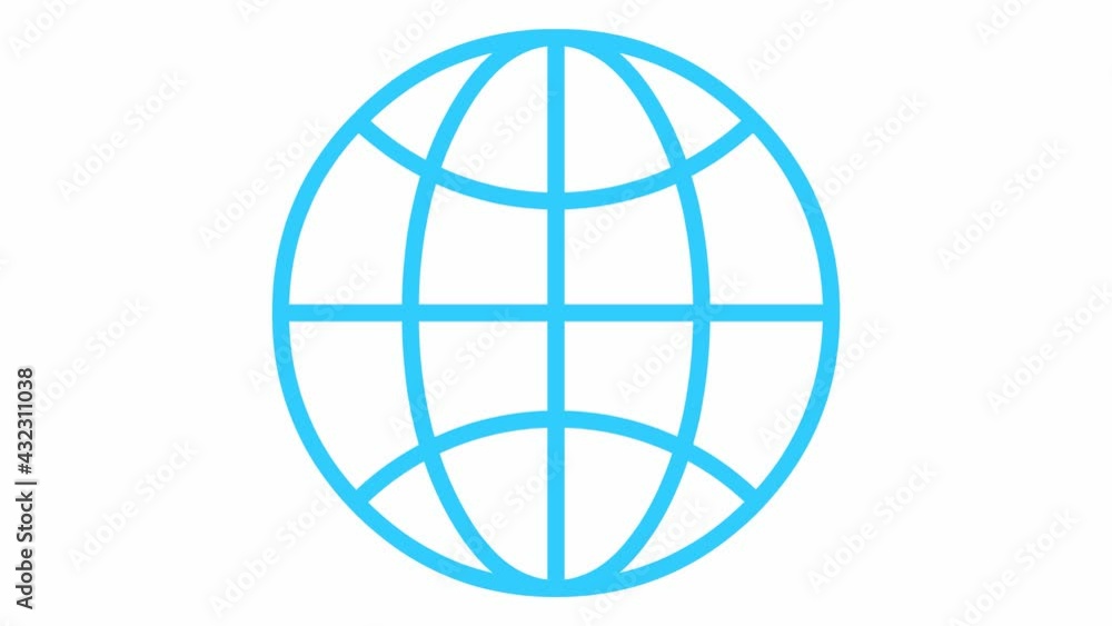 Animated icon of globe. Line blue symbol of planet. Concept of net, web, internet, ecology. Vector illustration isolated on a white background. Animated icon of globe. Line blue symbol of planet. Concept of net, web, internet, ecology. Vector illustration isolated on a white background.