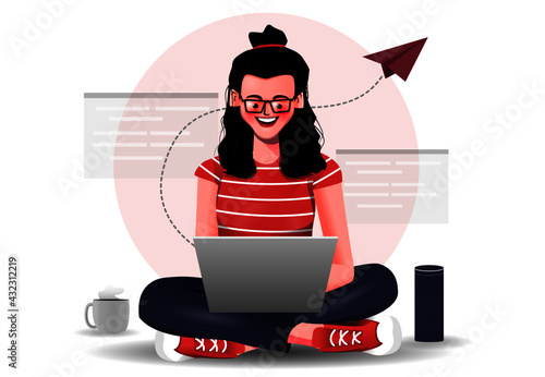 Illustration of Girl working on her laptop