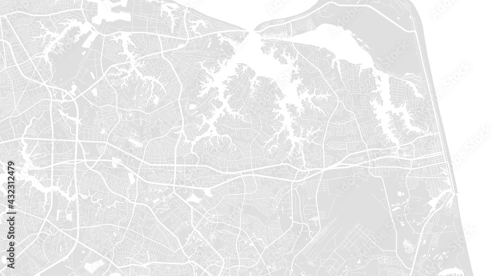 Fototapeta premium White and light grey Virginia Beach city area vector background map, streets and water cartography illustration.