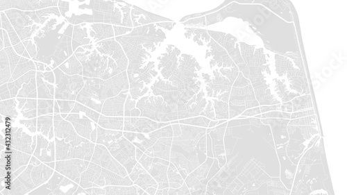 White and light grey Virginia Beach city area vector background map, streets and water cartography illustration.