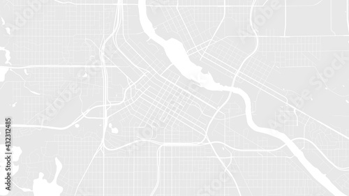 White and light grey Minneapolis city area vector background map, streets and water cartography illustration.