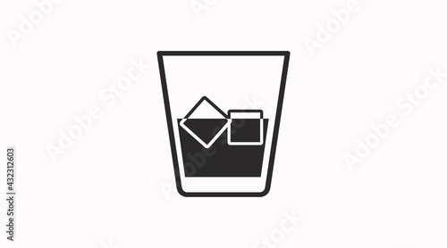 Drink Icon. Vector isolated black and white illustration of a glass of drink with ice