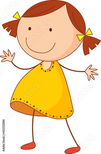Cute girl cartoon character in hand drawn doodle style isolated