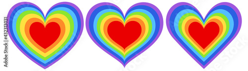 Set of different shapes of rainbow heart