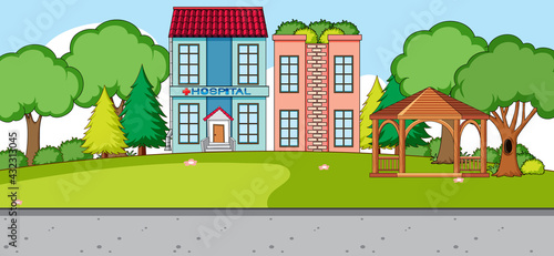 Horizontal scene with hospital building outdoor scene