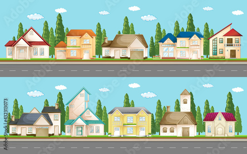 Set of urban houses along the street
