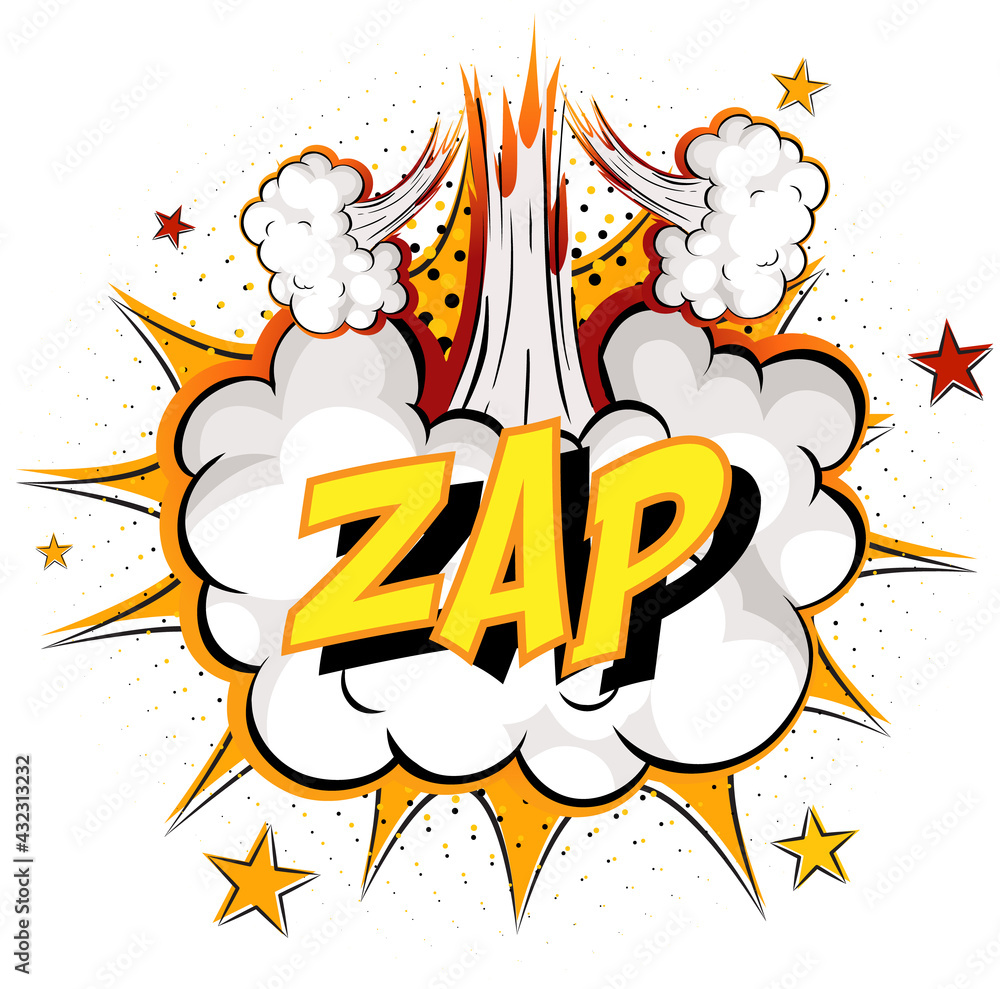 Word Zap on comic cloud explosion background