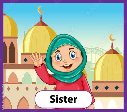 Educational English word card of sister