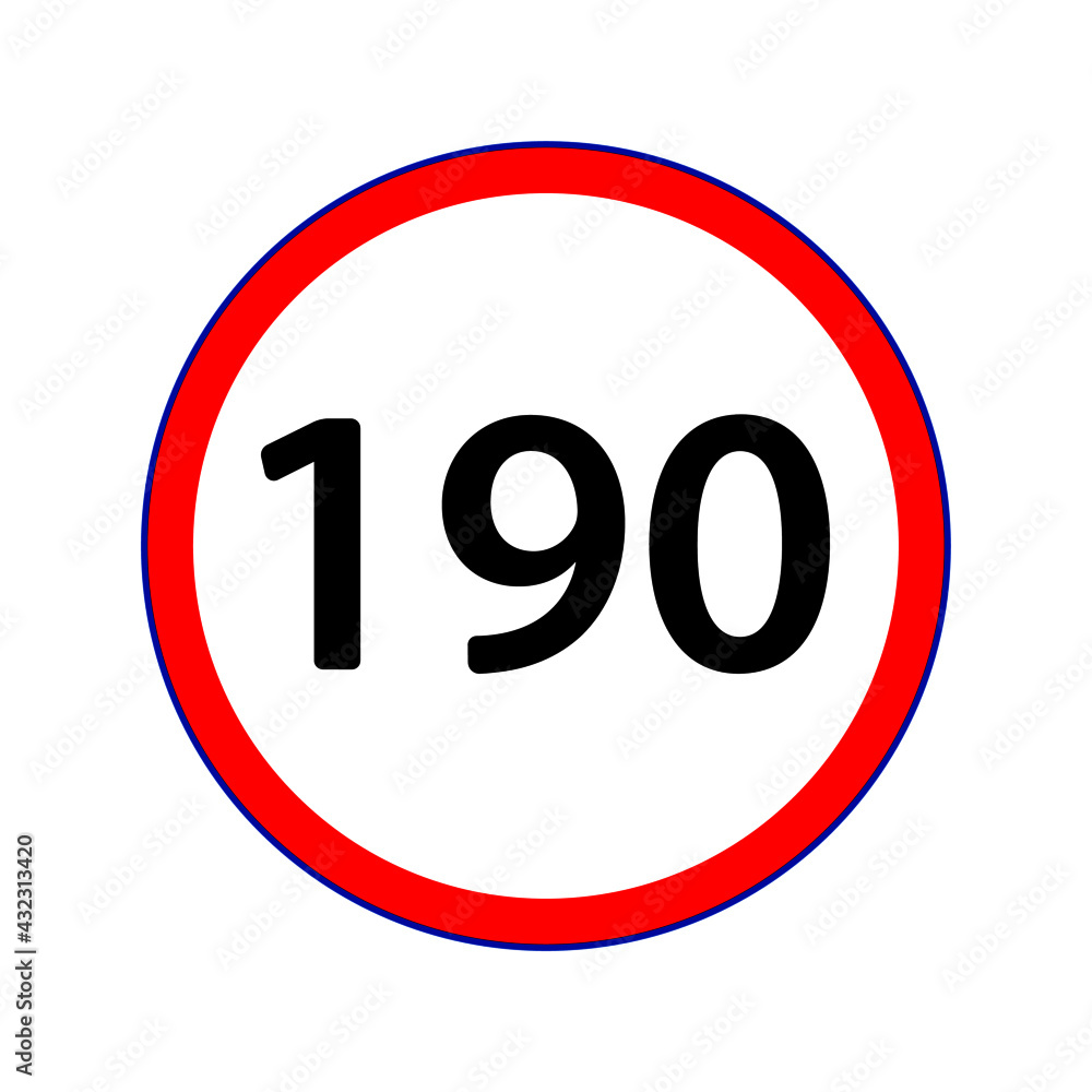 Traffic symbol showing the maximum speed limit of 190 KM. Vector design EPS 10 Traffic symbol showing the maximum speed limit of 190 KM. Vector design EPS 10