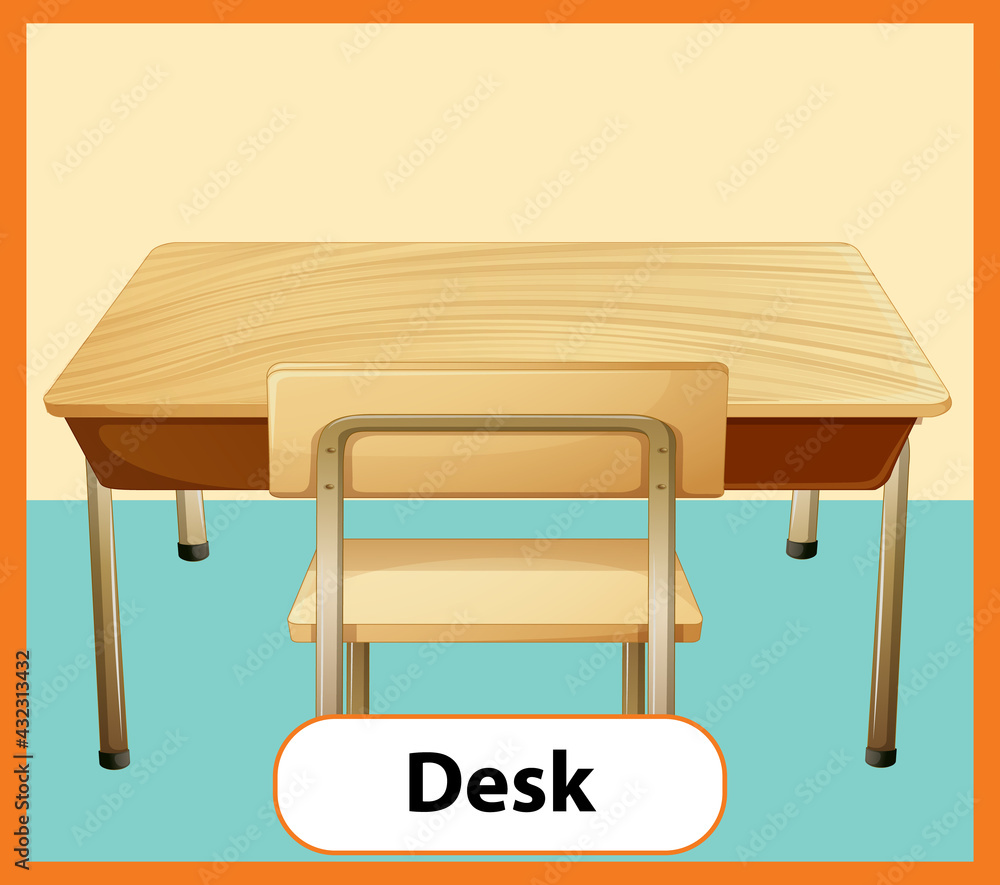 Educational English word card of Desk
