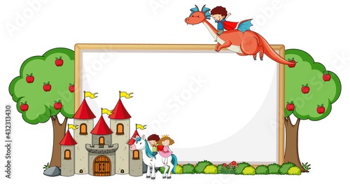 Empty banner with fairy tale cartoon character and elements isolated