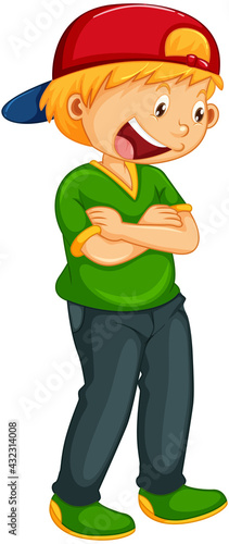 A boy wearing cap in standing pose cartoon character isolated