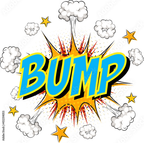 Word Bump on comic cloud explosion background