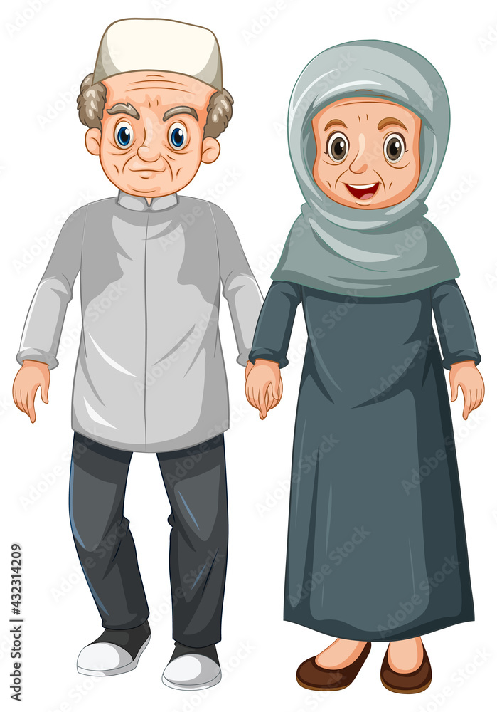 Elderly muslim couple cartoon character Elderly muslim couple cartoon character