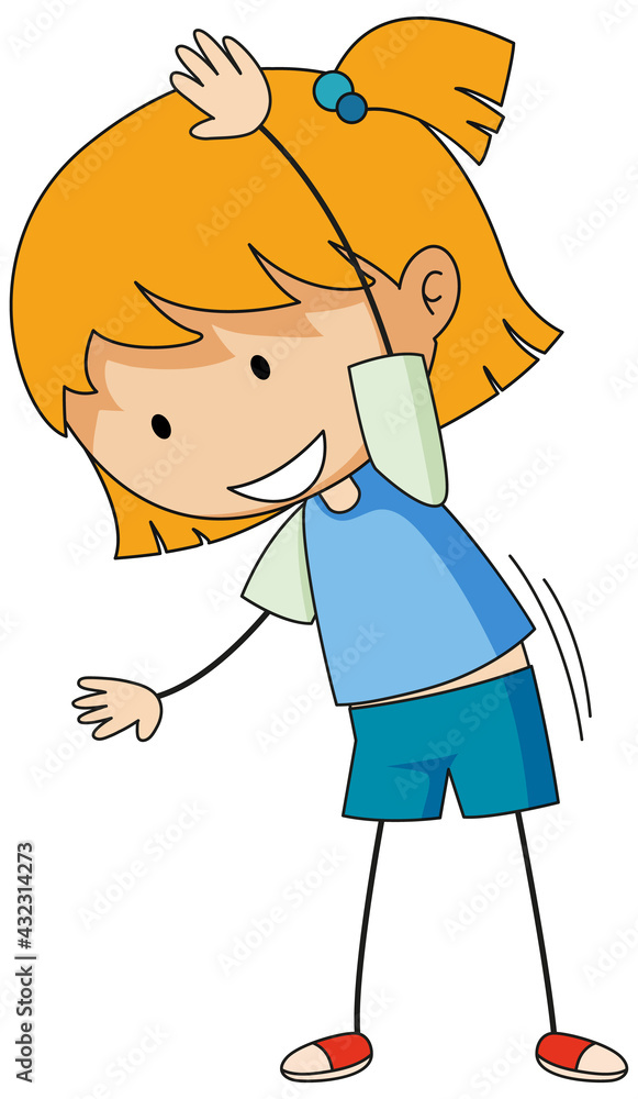 A girl cartoon character in doodle style isolated A girl cartoon character in doodle style isolated
