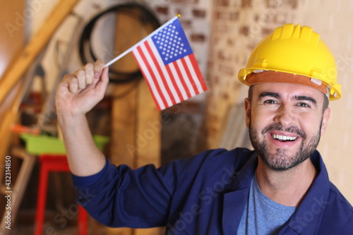 Construction worker celebrating Labor Day photo