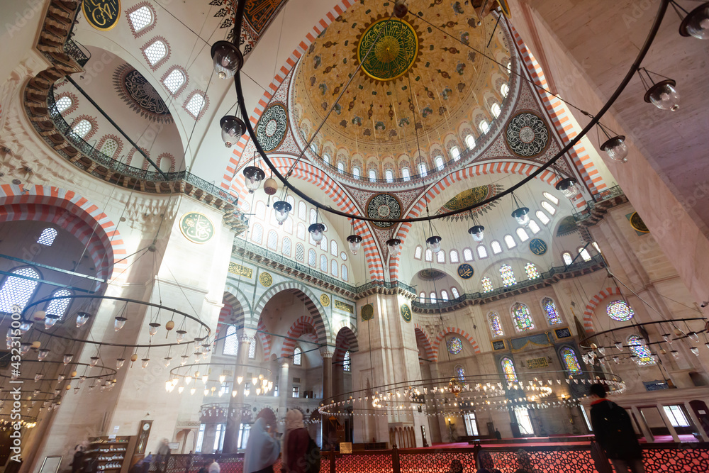 Interior of the Suleymaniye Mosque in Istanbul. Turkey