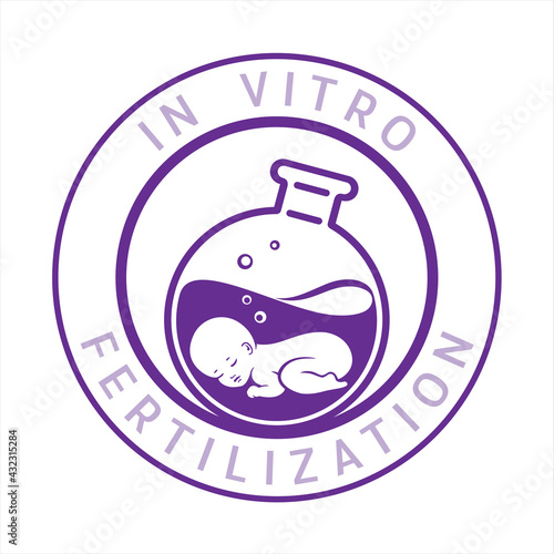 IVF, In vitro fertilization. Vector linear flat illustration. Baby embryo floats in a test tube. Outline logo for Infertility Clinic, IVF Center. Infertile couple, fertility problem.