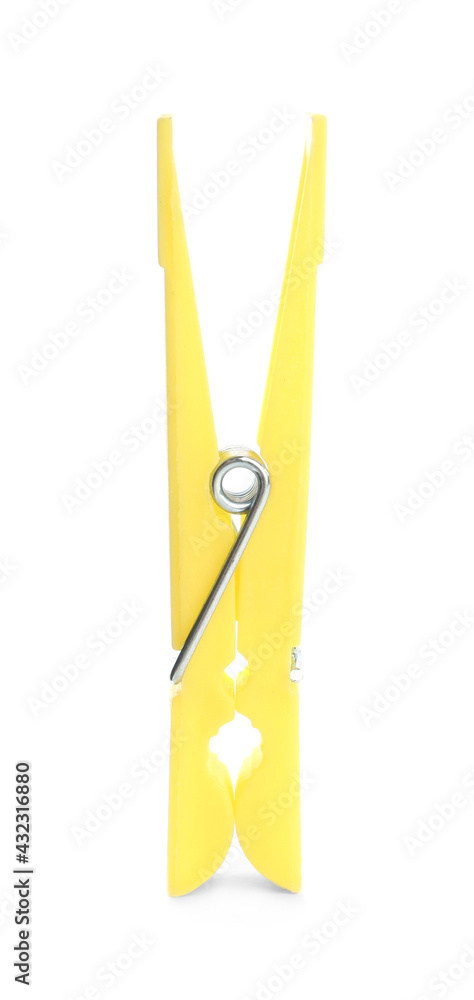 Bright yellow plastic clothespin isolated on white Bright yellow plastic clothespin isolated on white