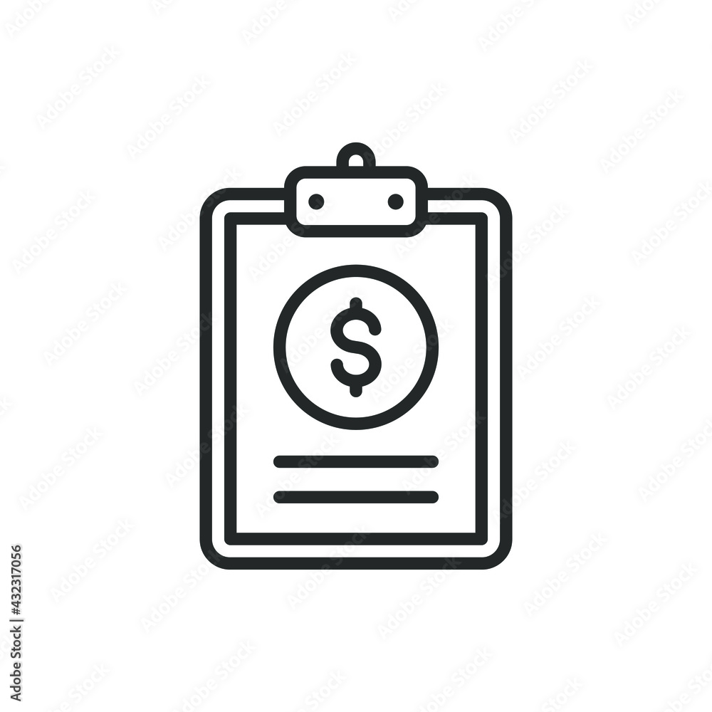 Dollar currency sign on a clipboard. Financial report icon line style isolated on white background. Vector illustration Dollar currency sign on a clipboard. Financial report icon line style isolated on white background. Vector illustration