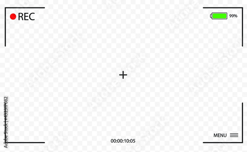 Camera frame viewfinder. Video recording screen. Photo camera viewfinders. Modern focusing screen. Vector illustration. 