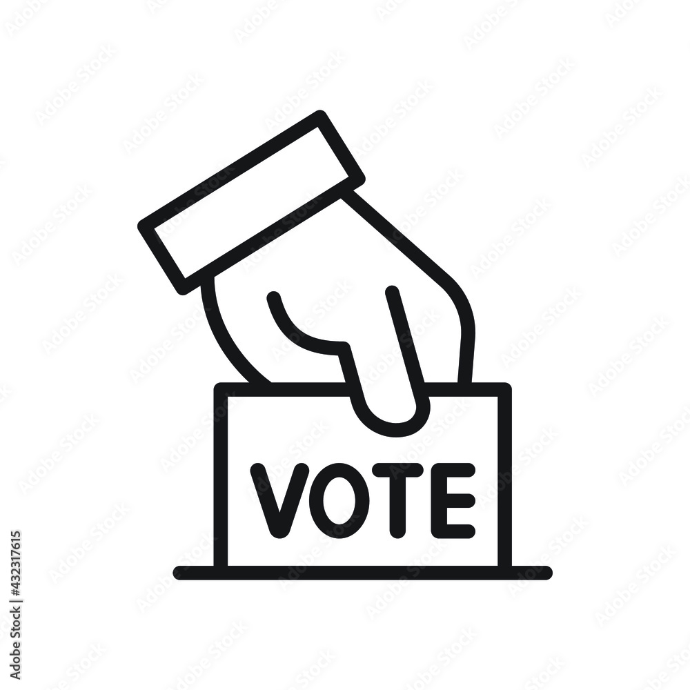 Hand voting ballot box icon, Election Vote concept, Simple line design