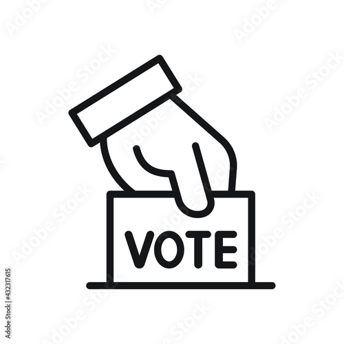 Hand voting ballot box icon, Election Vote concept, Simple line design for web site, logo, app, UI, Vector illustration