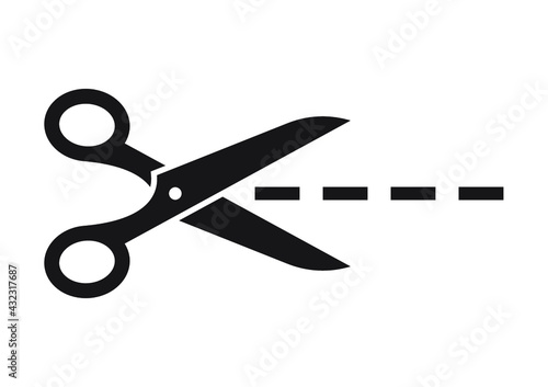 Scissors with dashed line simple icon, Isolated on white background, Vector illustration
