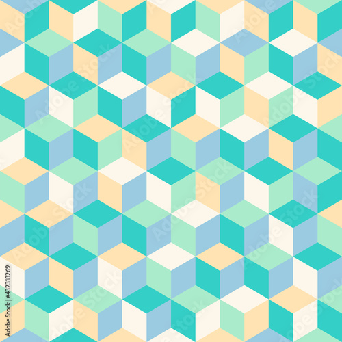 Abstract seamless pattern of colored pastel hexagonal (cubes), Modern stylish of repeating geometric mosaic, Simple graphic design for background