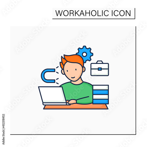 Workaholic color icon. Inability detach from work. Hard working. Work love concept.Isolated vector illustration