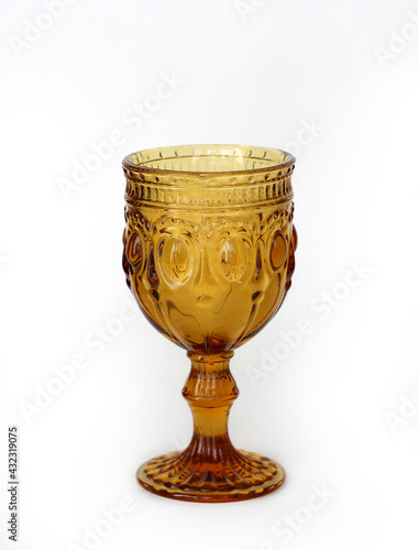 glass goblet for wine from thick glass on a white background