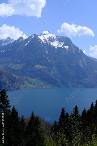 A view on the Lucern Lake from the small city of Seelisberg. the 25th April 2021, Switzerland.