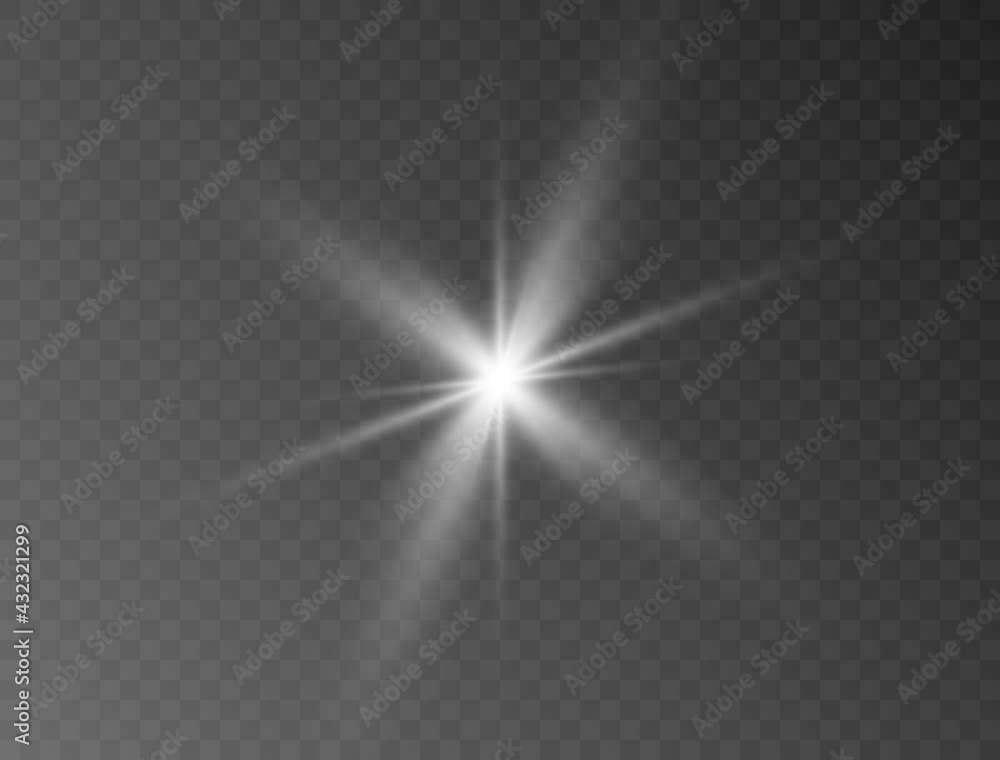 A bright white star explodes on a transparent background. Vector illustration.