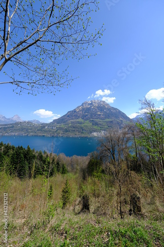 A view on the Lucern Lake from the small city of Seelisberg.  the 25th April 2021  Switzerland.