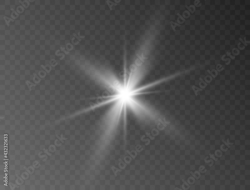 A bright white star explodes on a transparent background. Vector illustration.