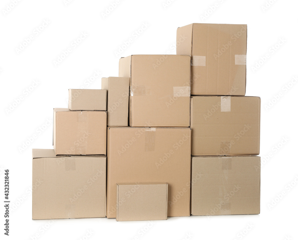 Pile of cardboard boxes on white background Pile of cardboard boxes on white background