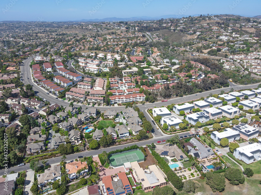 Aerial view Carlsbad over blue sky, North County San Diego, California, USA.
