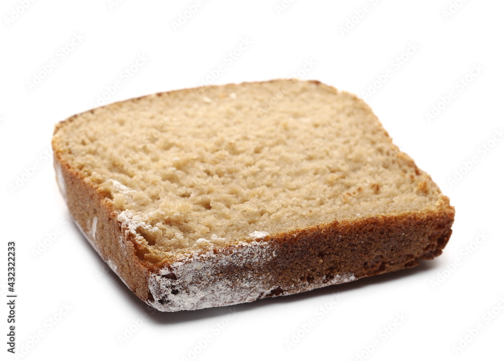 Dark rye bread slice isolated on white background