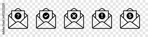 Set of mail icons isolated on transparent background. Vector elements. photo