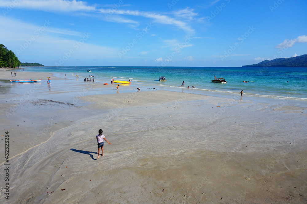 magnificent beach in tropical country decorated with white sandy beach and the blue sky magnificent beach in tropical country decorated with white sandy beach and the blue sky