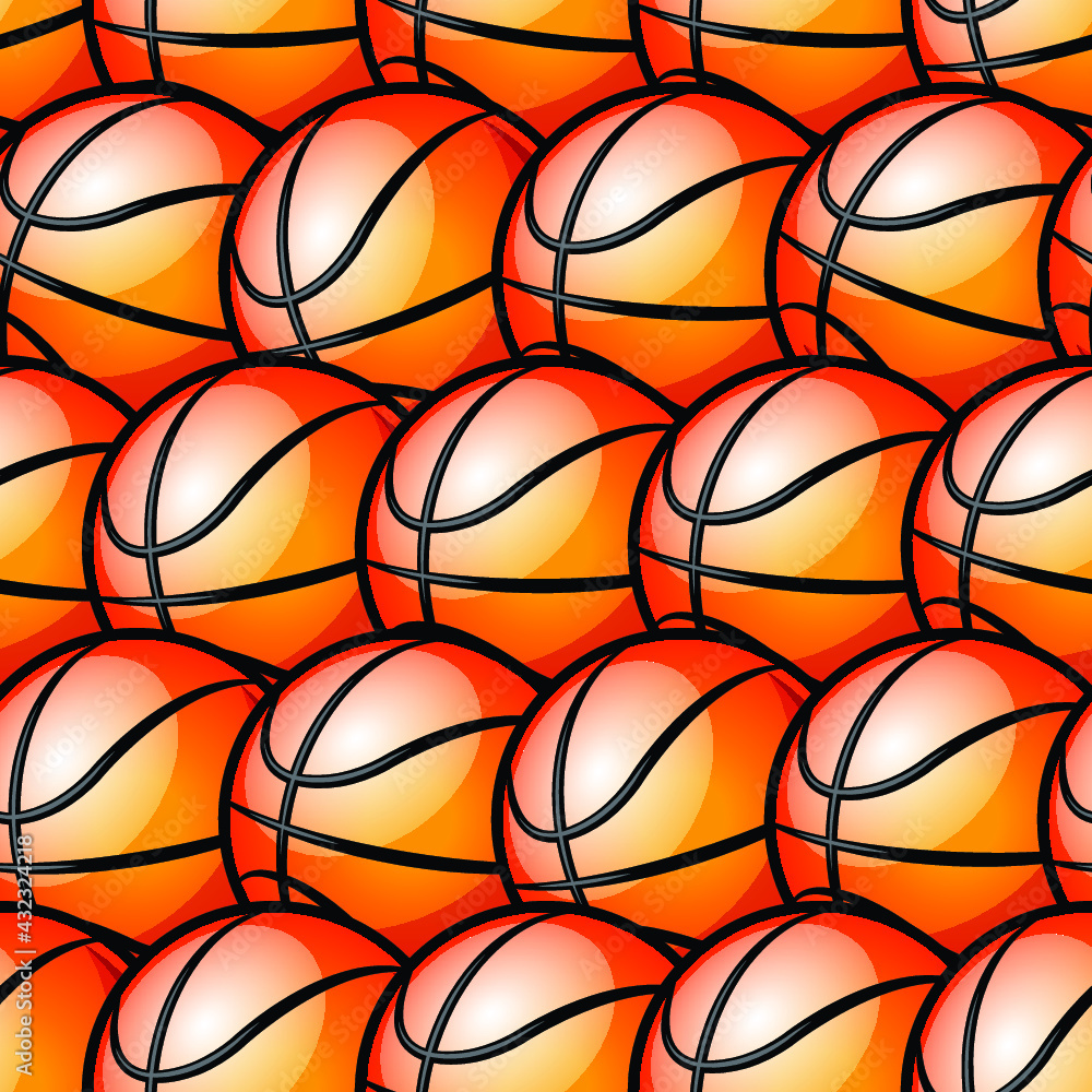 Obraz premium Basketball balls seamless pattern design vector illustration. Ideal for wallpaper, cover, wrapping paper, packaging, textile design and any kind of decoration